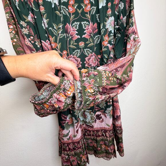 NWT Anthropologie Farm Rio Flowering Garden Tree Belted Puff Sleeve Mini Dress L - Picture 6 of 16